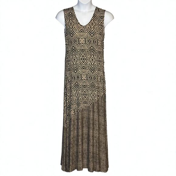 Soft Surroundings Tulum Sleeveless Maxi Dress Medium Tribal Hickory Brown Boho - Picture 2 of 9